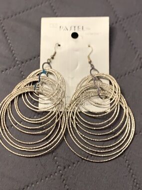 Pastels Silver Layered Hoop Dangle Earrings